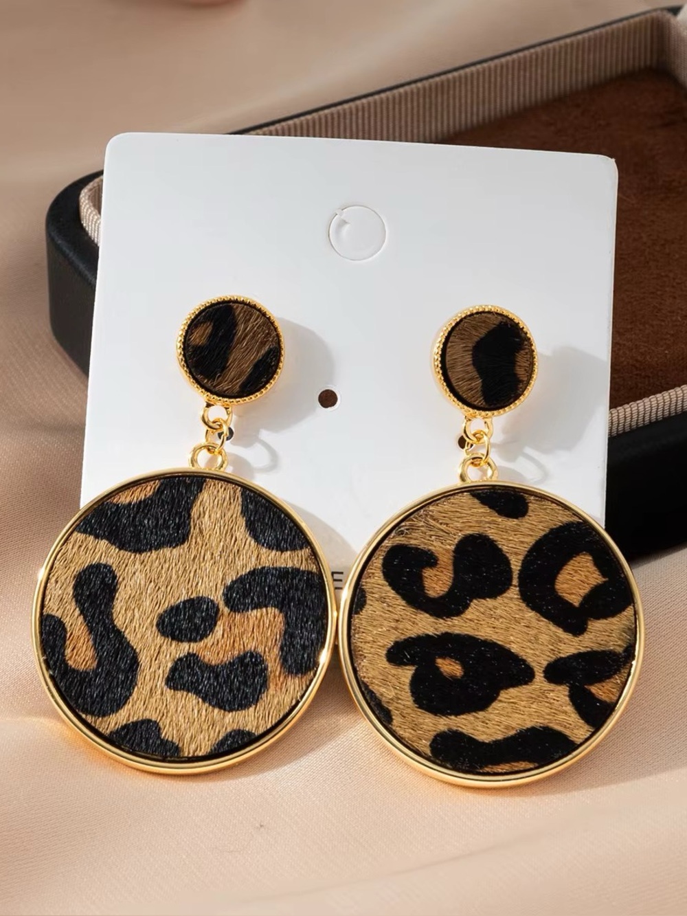 Gold-Tone Leopard Print Drop Earrings - Brown/Black